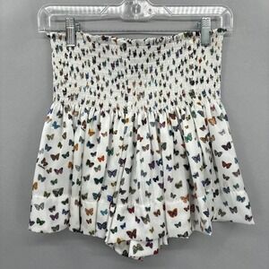 Koch Shorts Womens XS White Butterfly Print Smocked High Waist Made In USA